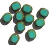 10 14mm Flat Cut Oval Window Bead Opaque Turquoise (speckled edges)